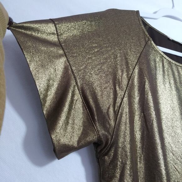 Ellison Gold Bronze Metallic Stretch Short Sleeve Top Size M - Picture 5 of 8